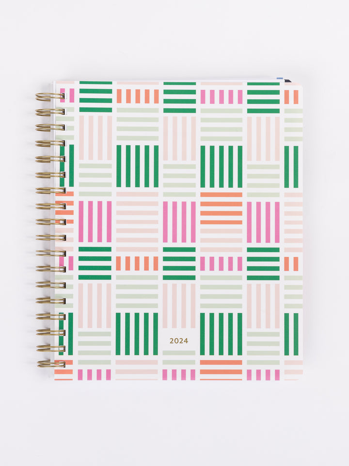 2024 Spiral Weekly Planner | Town Square Pink & Green