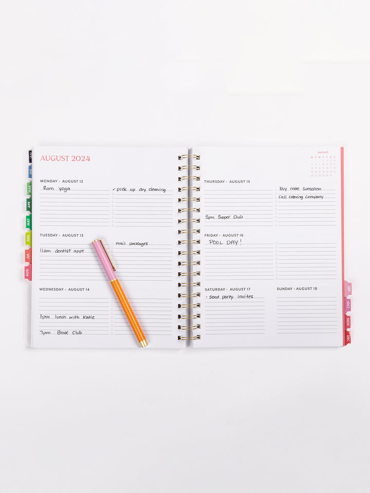 2024 Spiral Weekly Planner | Town Square Pink & Green